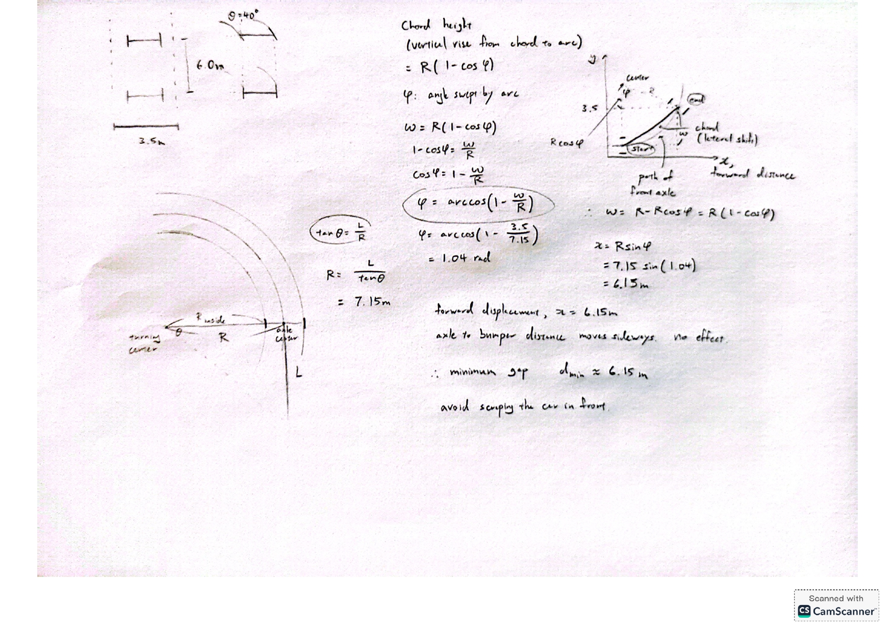 Bus clearance geometry analysis diagram